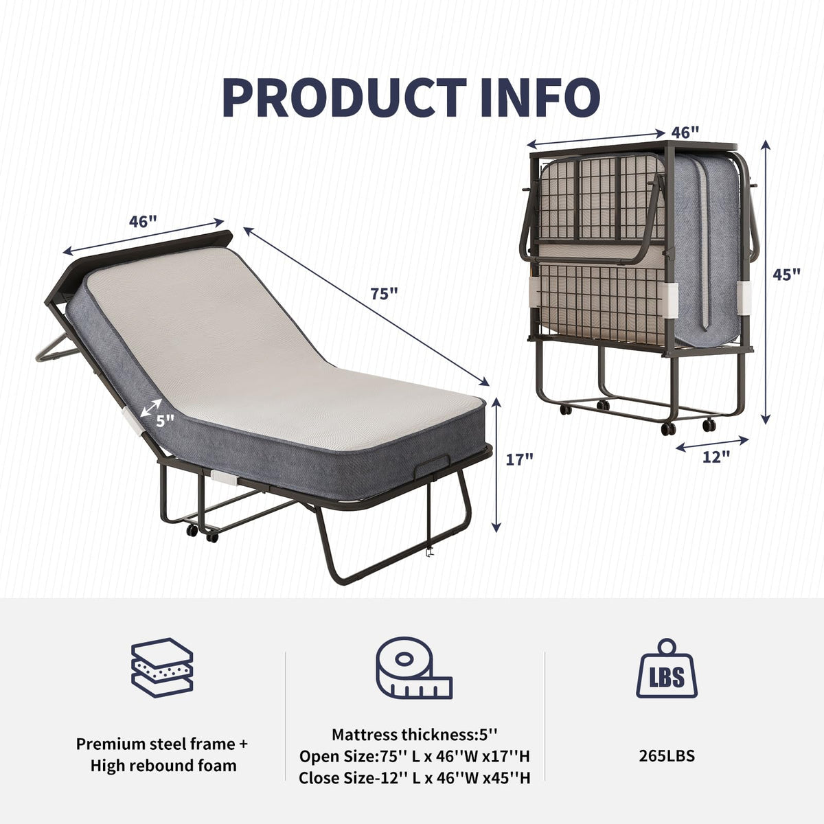 Folding Bed with 4 Lockable Wheels W9257
