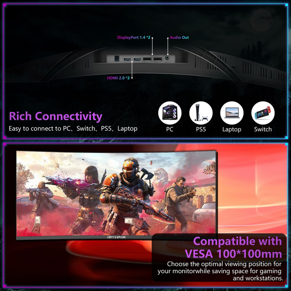 34 Inch Curved Ultra Wide WQHD Gaming Monitor 165Hz 1ms HDR400 A933