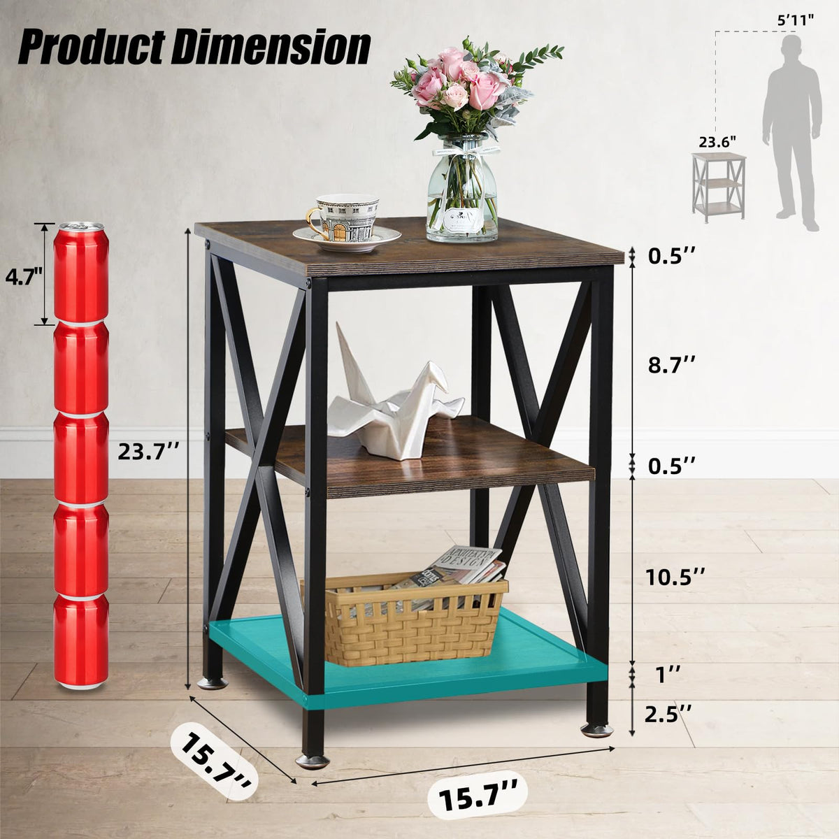 Square End Tables Set of 2 Rustic Brown V6745
