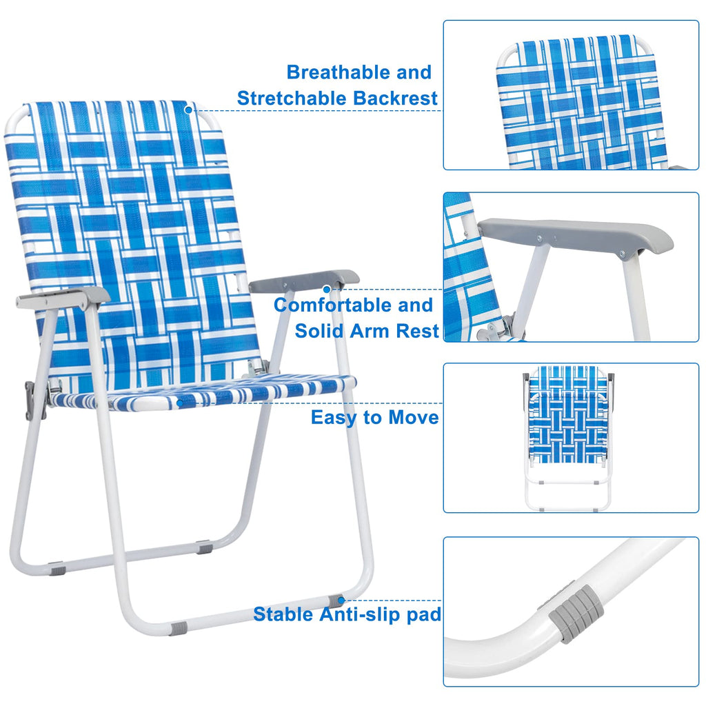 Folding Aluminum Webbed Lawn Chairs Set of 2 Blue & White Strip A581