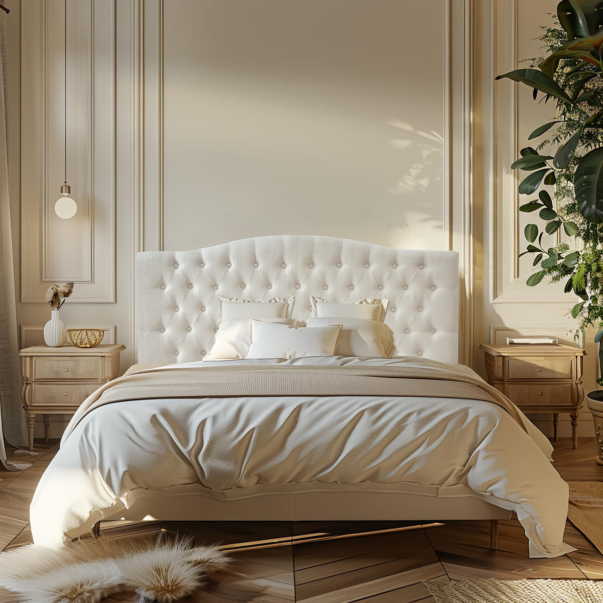 Linen Queen Size Upholstered Headboard B366