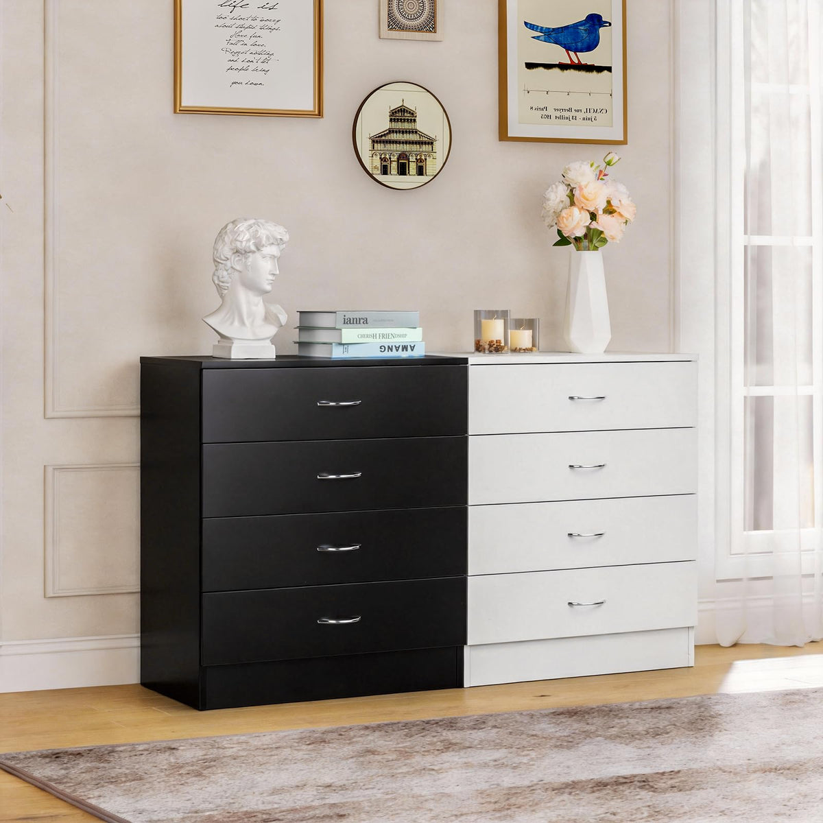 Black 4 Drawer Nightstand F106