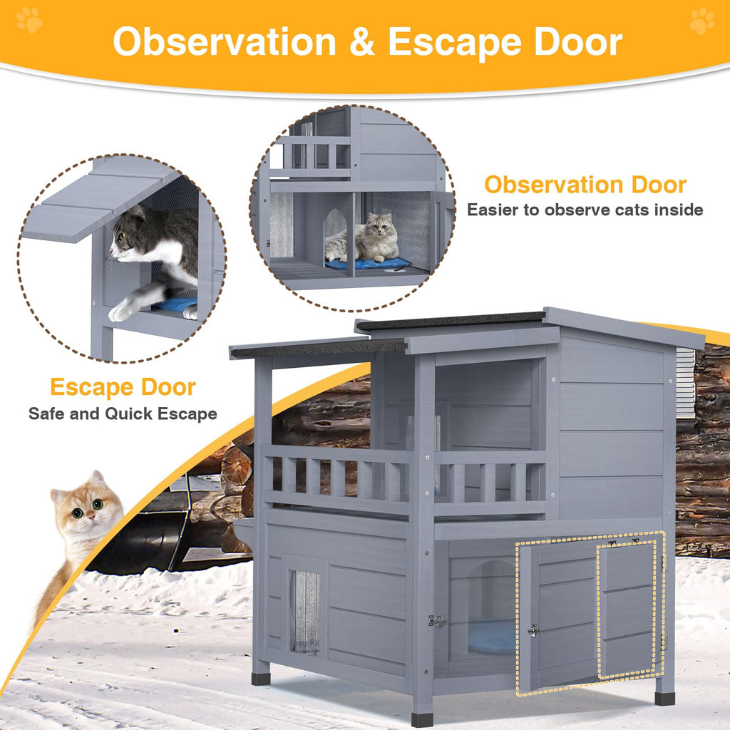 Wooden Heated 2-Story Cat House D778