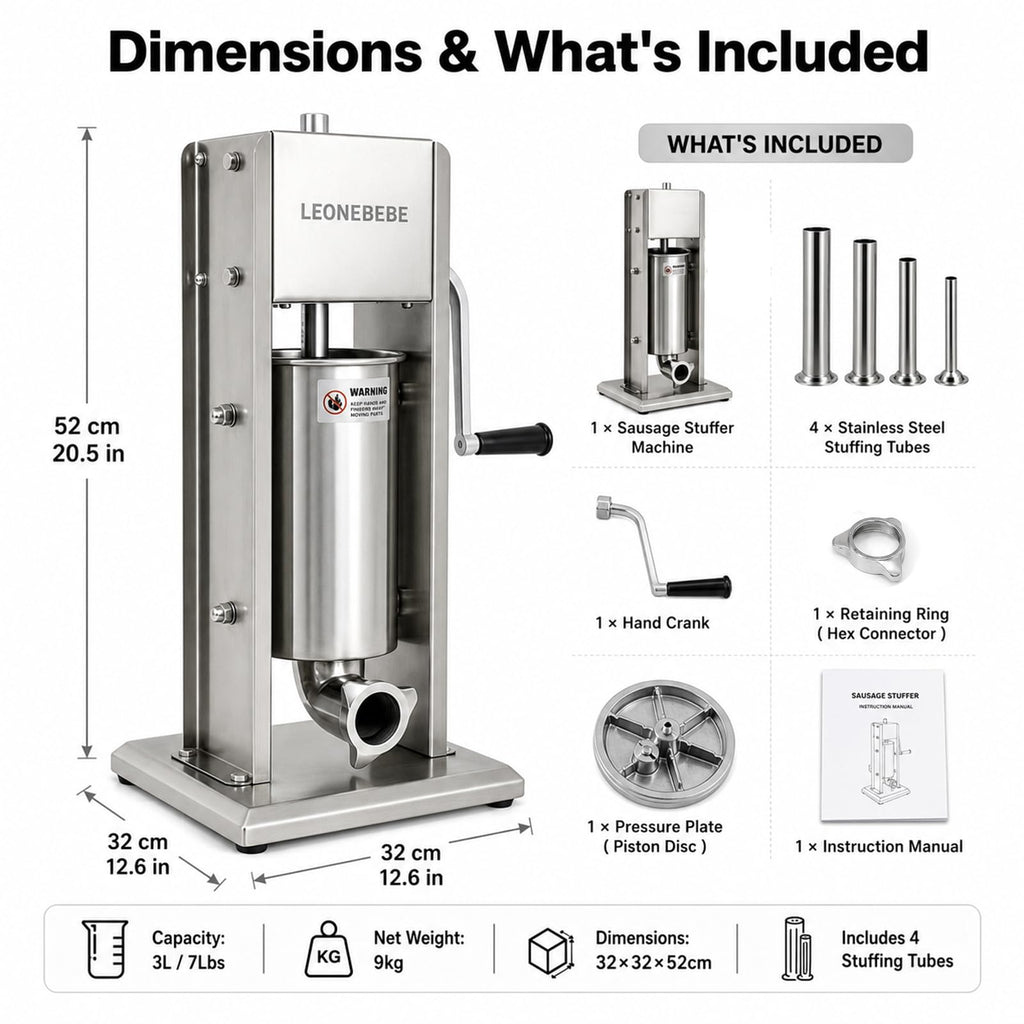 Stainless Steel 7Lbs/3L Vertical Sausage Stuffer Y368656