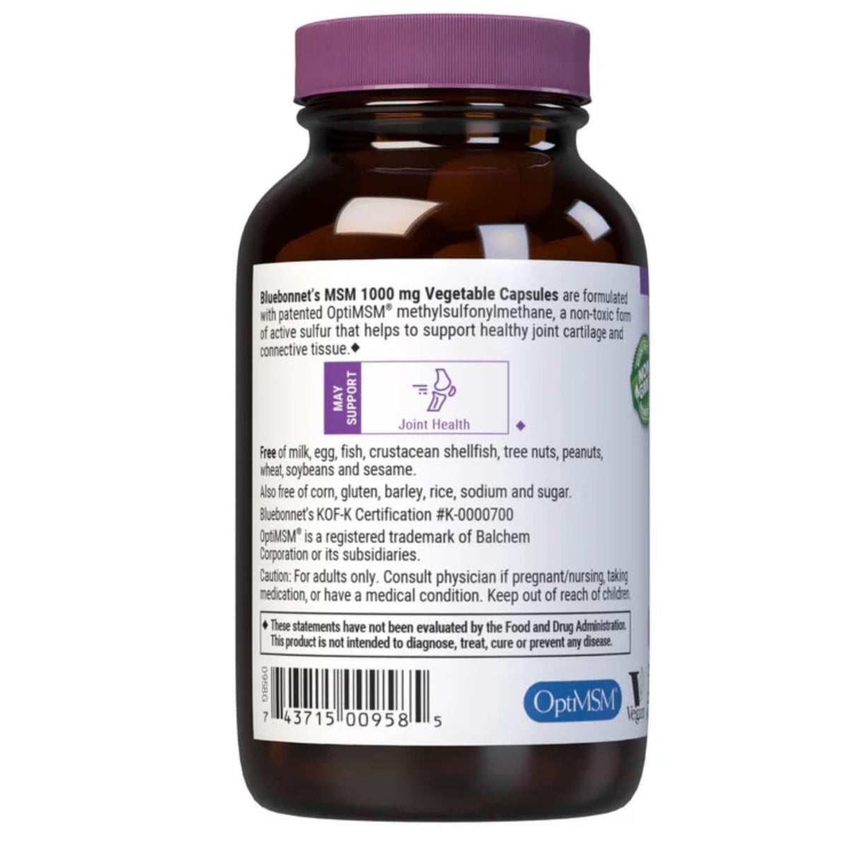 MSM 1000mg Sulfur Supplement 60 Veggie Capsules K866