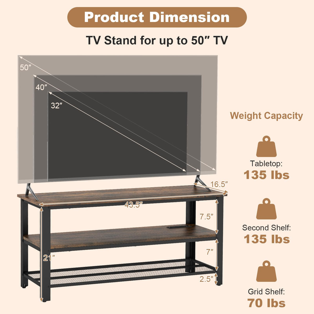 Small 3-Tier TV Stand with Power Outlets and USB Ports X139