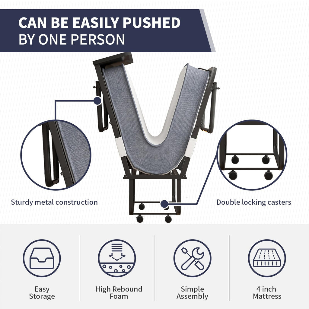 Folding Bed with 4 Lockable Wheels W9257