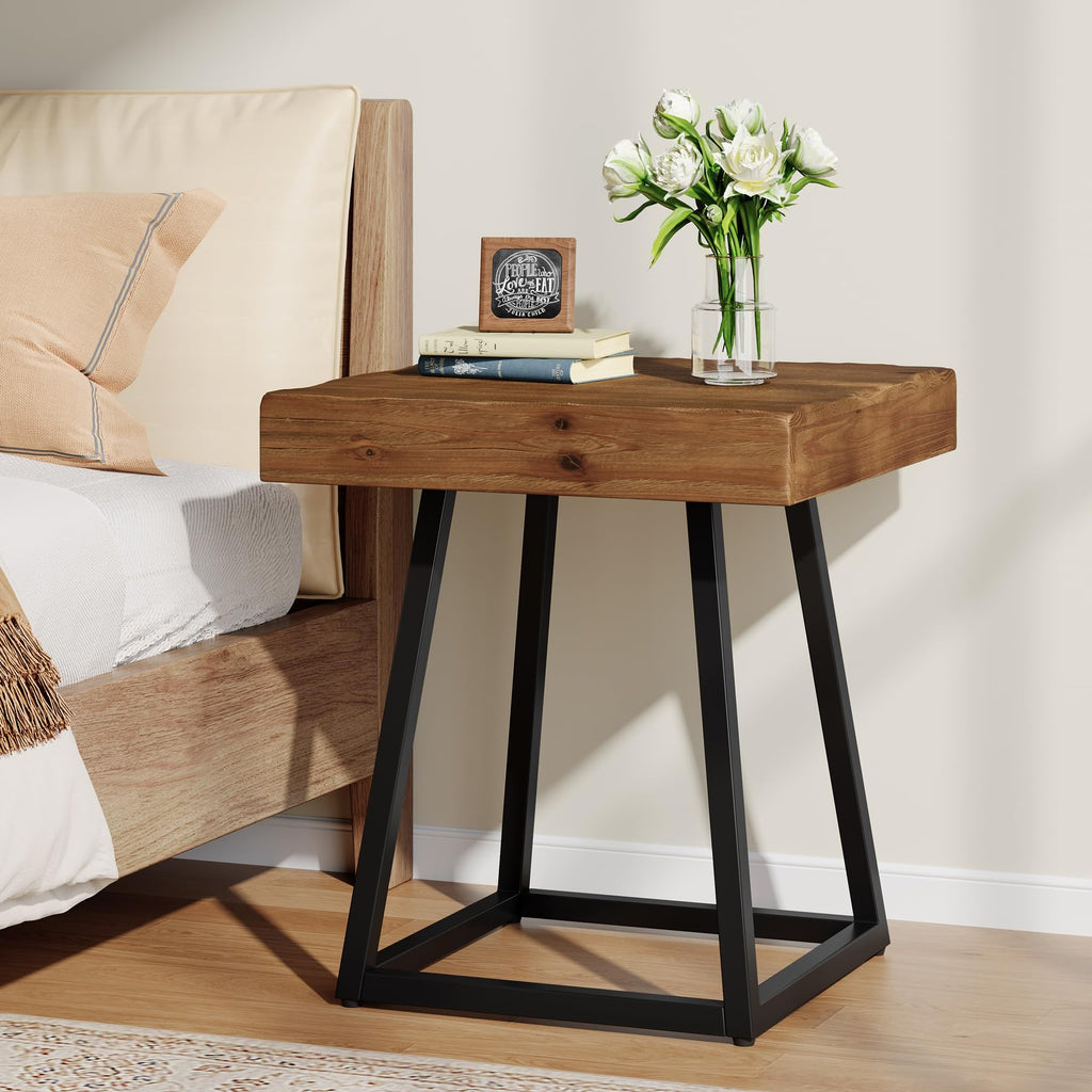 Solid Wood Nightstand with Metal Frame E50647
