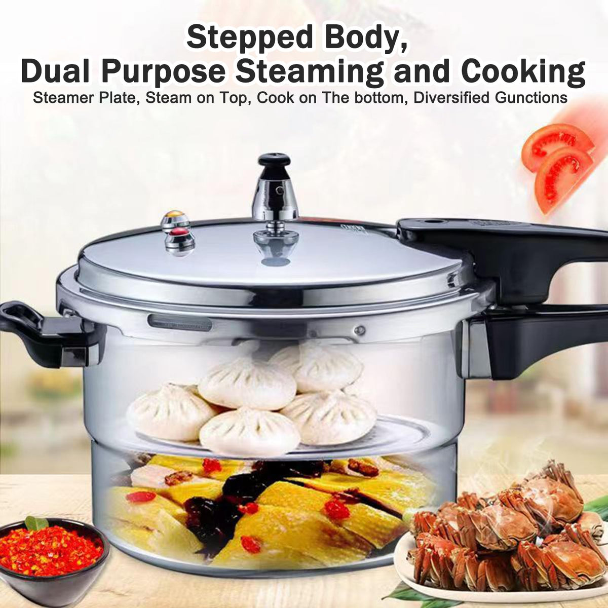 Non-Stick Aluminum Pressure Cooker with Steamed Layer H407