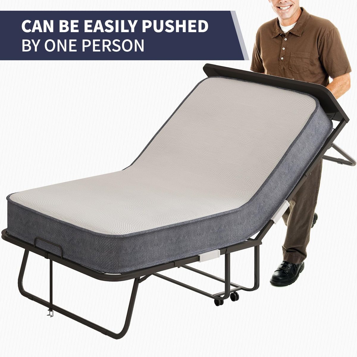 Folding Bed with 4 Lockable Wheels W9257