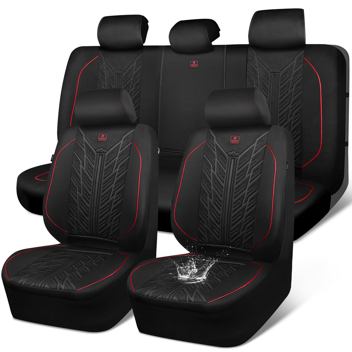 Waterproof Neoprene Car Seat Covers Full Set 5 Seats Black Red T486