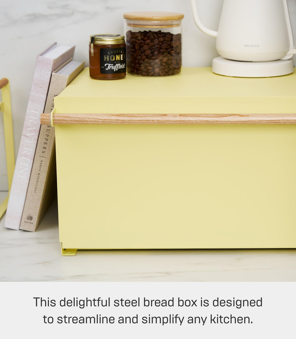 Large Yellow Steel Wood Bread Box G9534