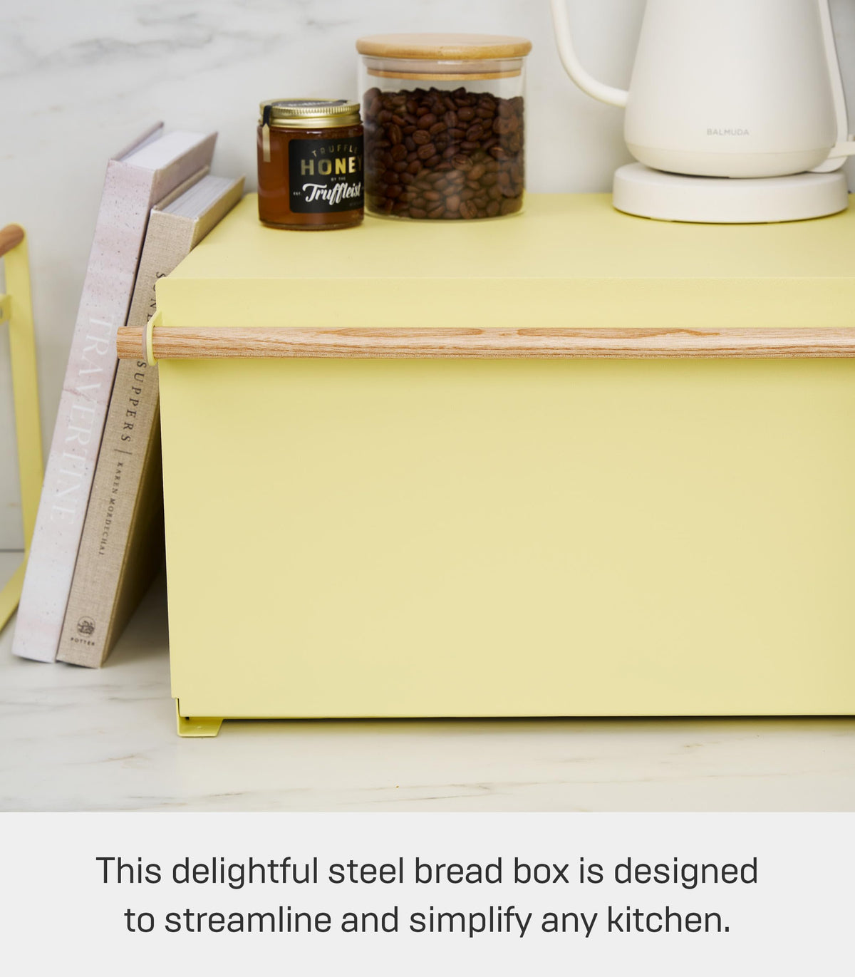 Large Yellow Steel Wood Bread Box G9534