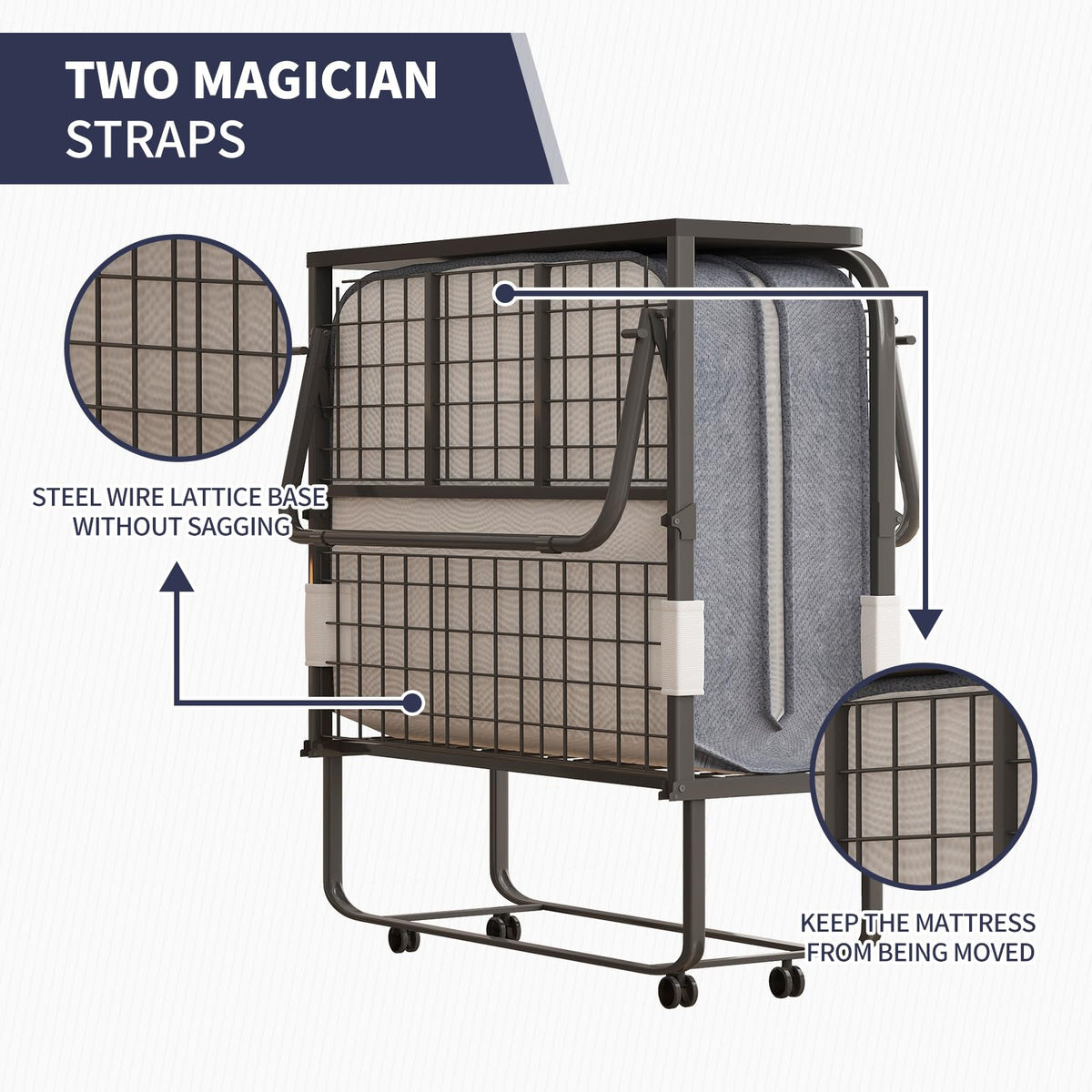 Folding Bed with 4 Lockable Wheels W9257