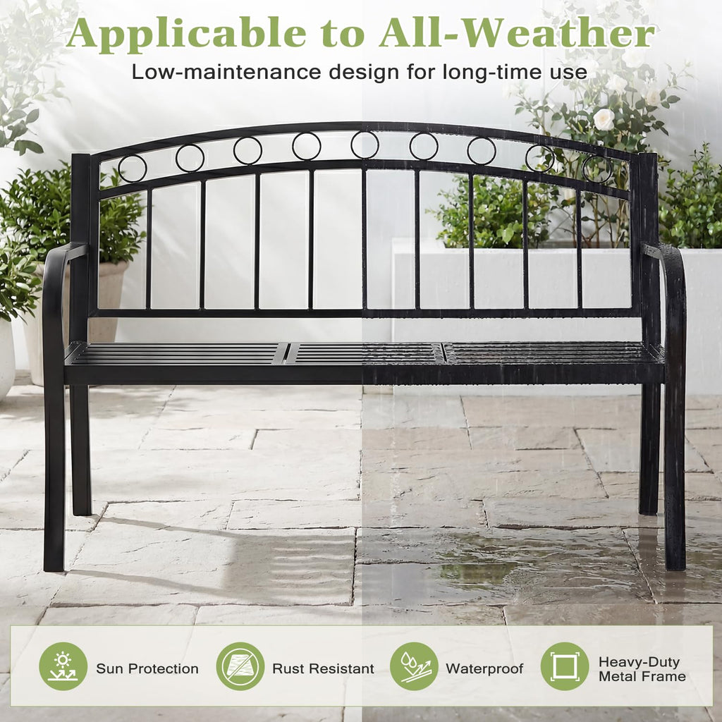 Black 2-Seat Metal Garden Bench with Cushion Z903