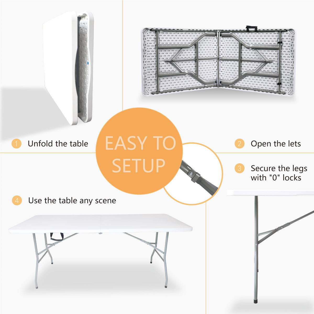 6ft Folding Table with Built in Handle & Steel Legs W64583