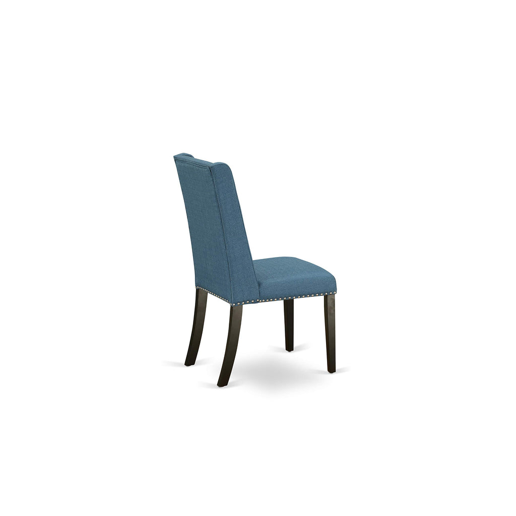 3 Piece Dining Table Set with 2 Blue Linen Fabric Chairs L573443