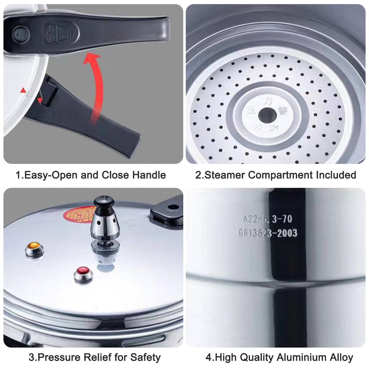 Non-Stick Aluminum Pressure Cooker with Steamed Layer H407