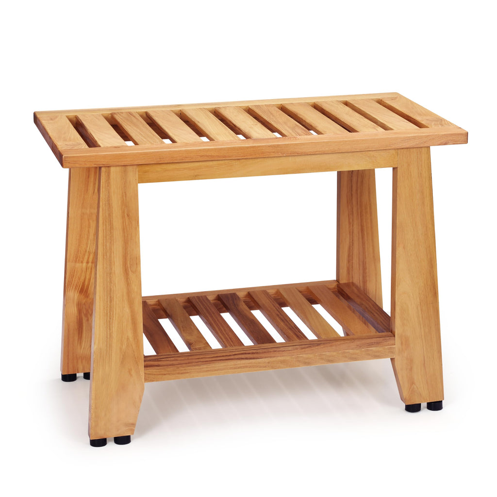 24'' Heavy Duty Teak Wood Shower Bench with Storage Shelf Z43703