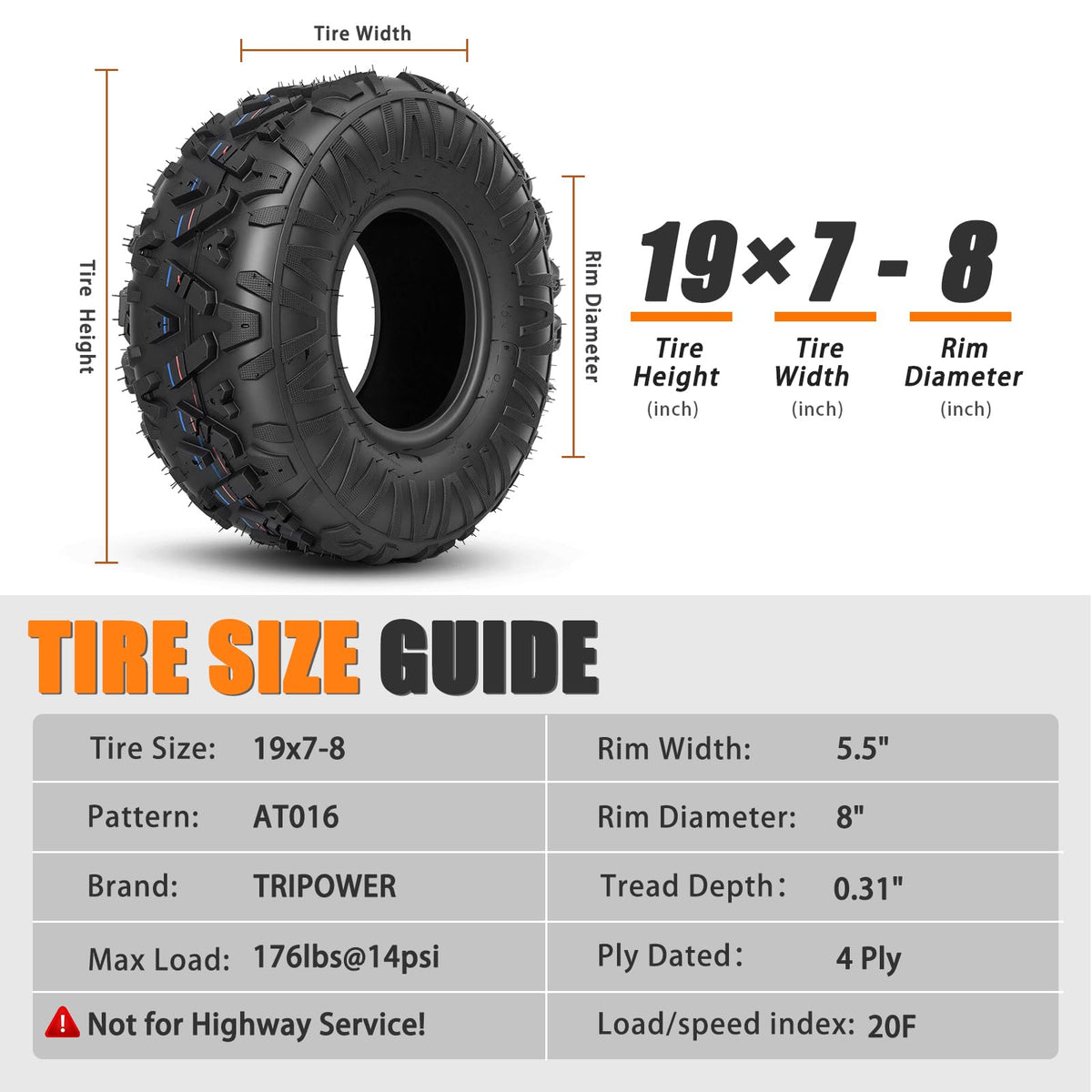 19x7-8 All-Terrain ATV/UTV Tires Set of 2 G2384