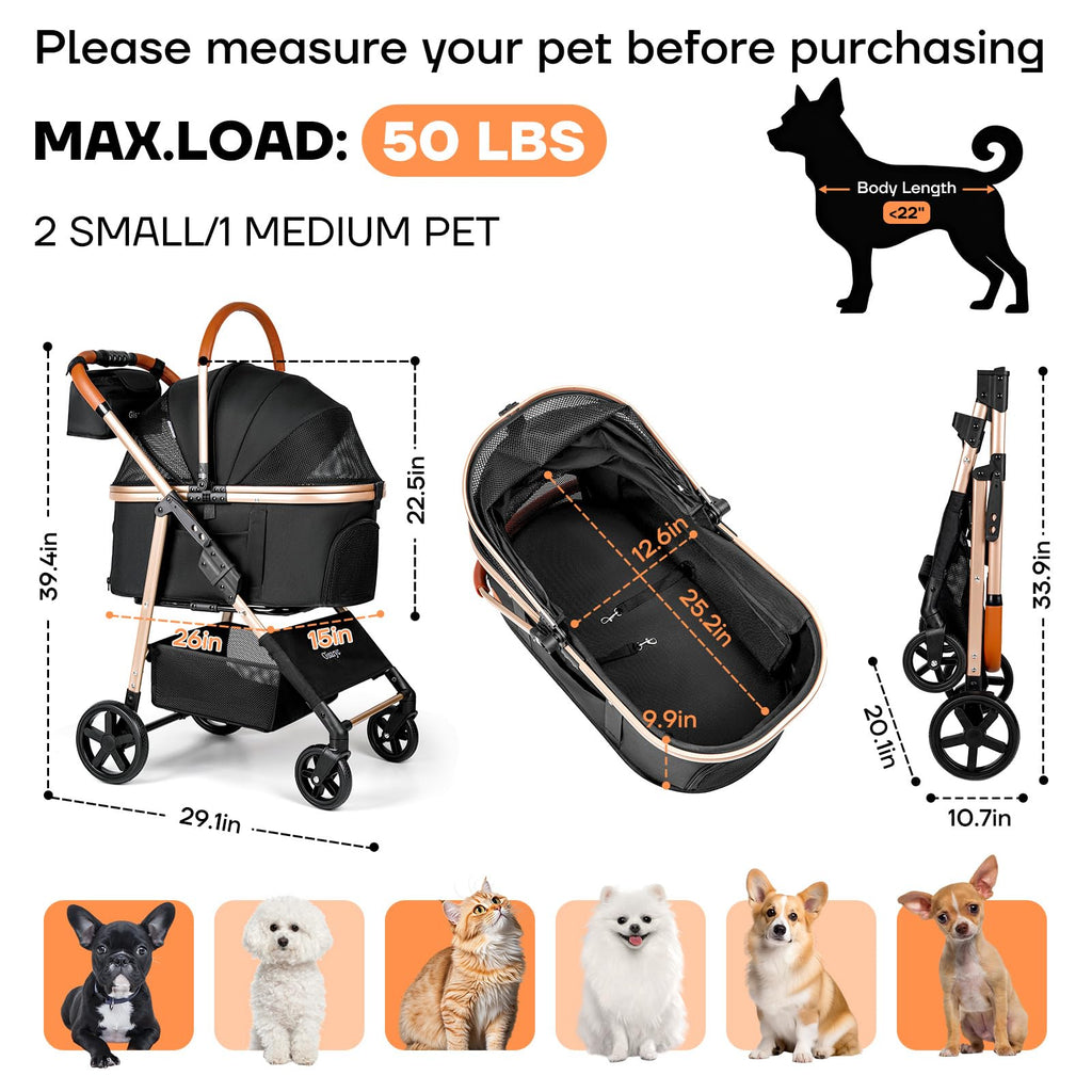 Black 3-in-1 Pet Stroller G832