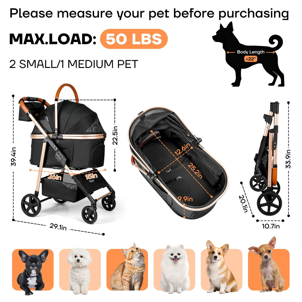 Black 3-in-1 Pet Stroller G832