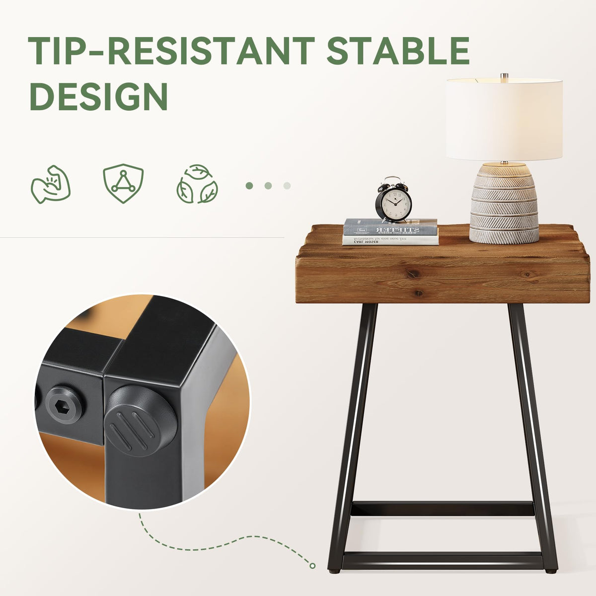 Solid Wood Nightstand with Metal Frame E50647