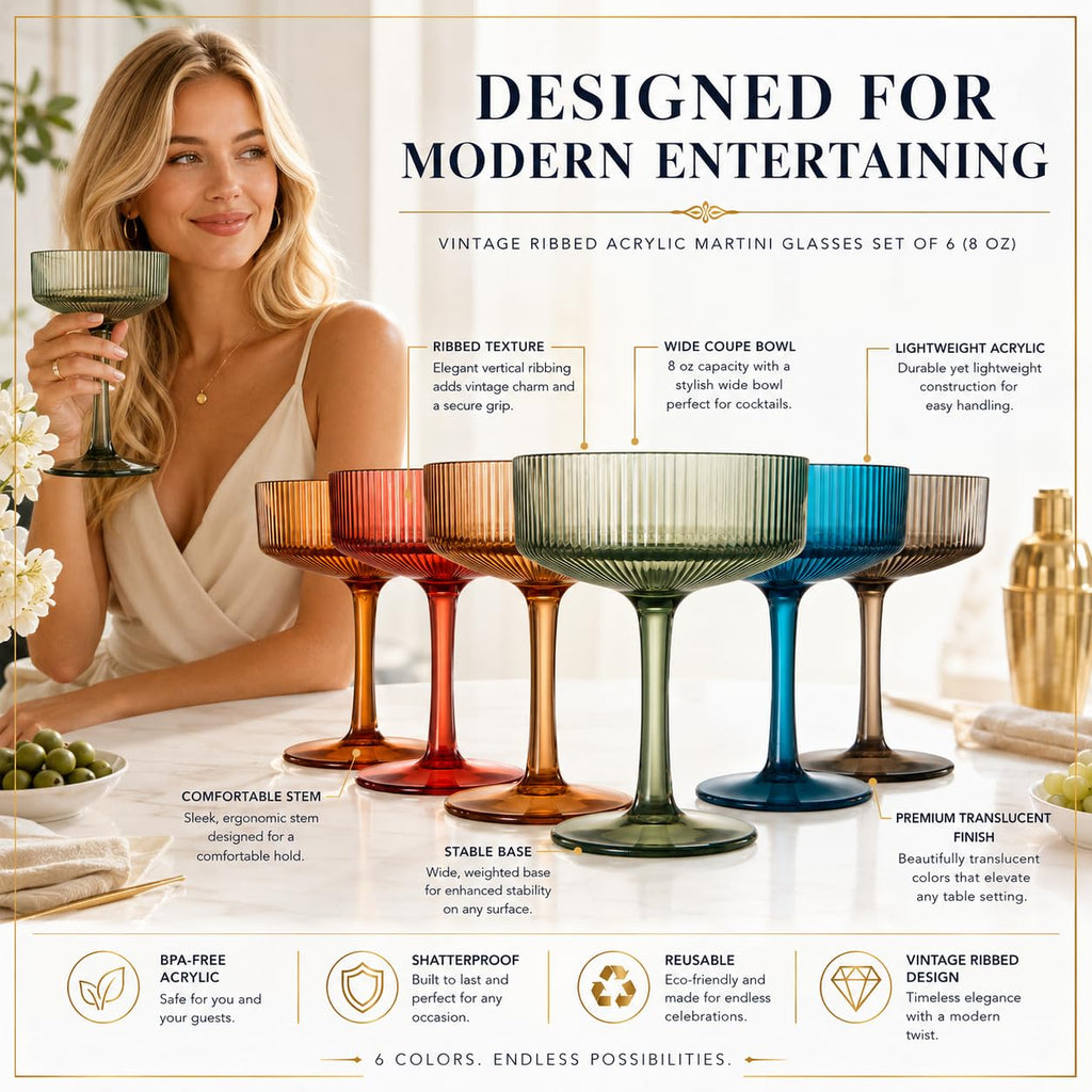 Ribbed Acrylic Martini Glasses Set of 6 H901