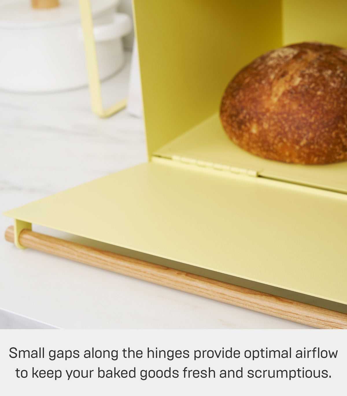 Large Yellow Steel Wood Bread Box G9534