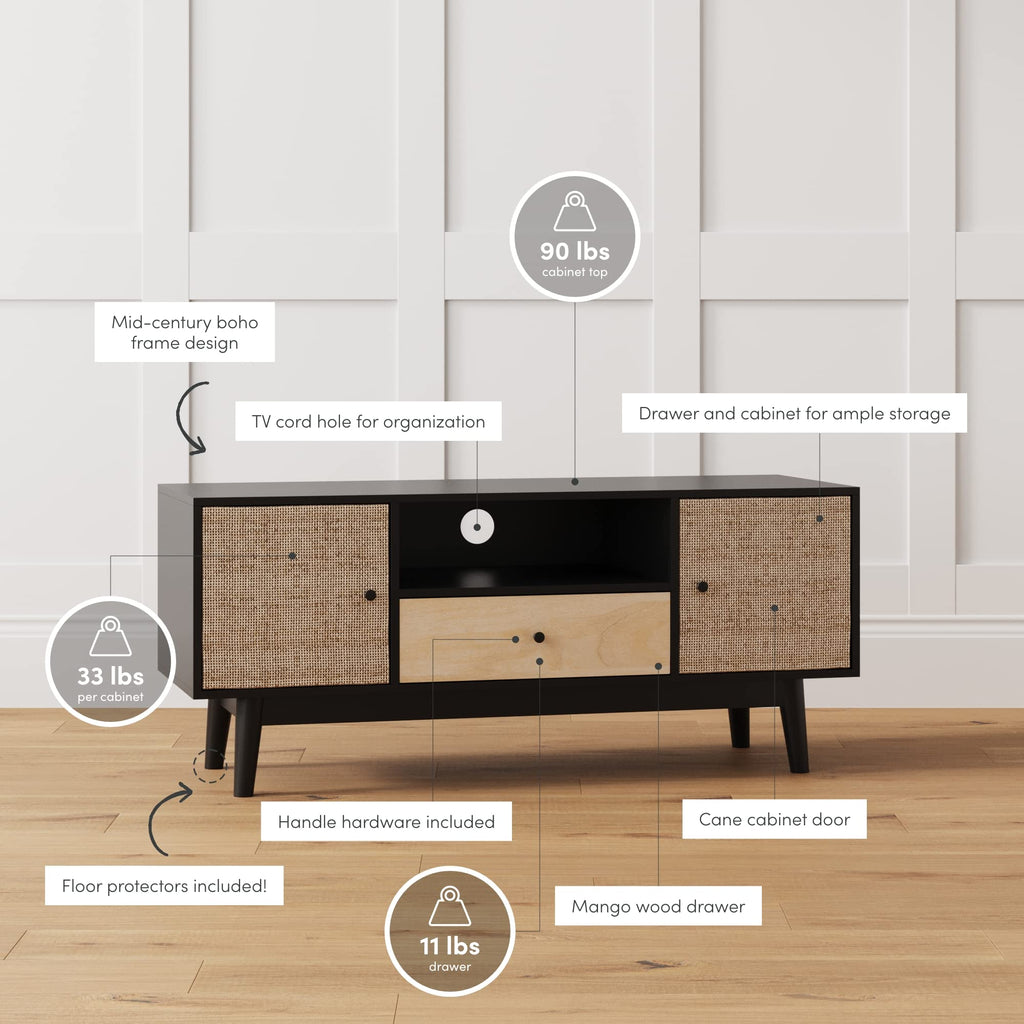 Black Oak Rattan TV Stand with Storage Doors A879717