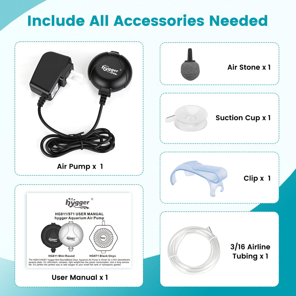 Quiet Mini Aquarium Air Pump 1.5 Watt with Air Stone Black M79697