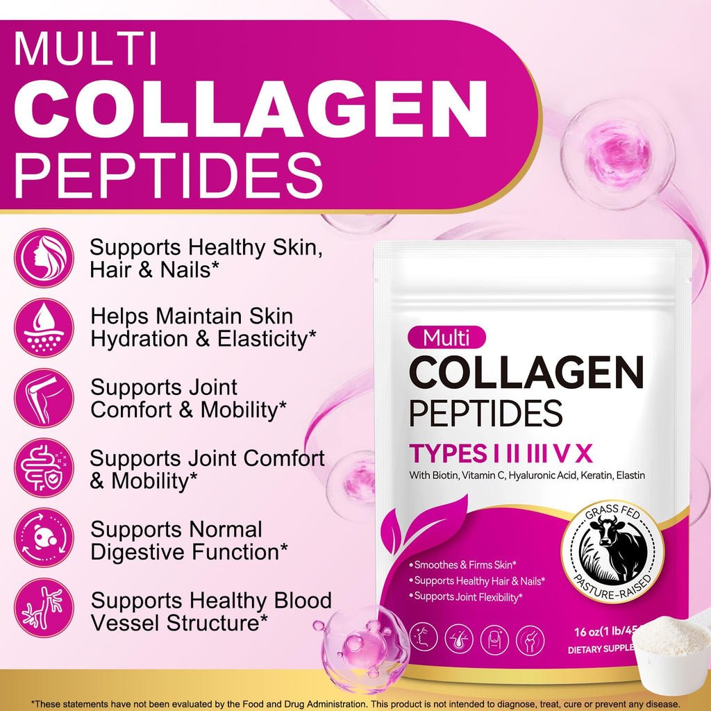 Multi Collagen Peptides Powder Types I II III V X Grass Fed Hydrolyzed A7206