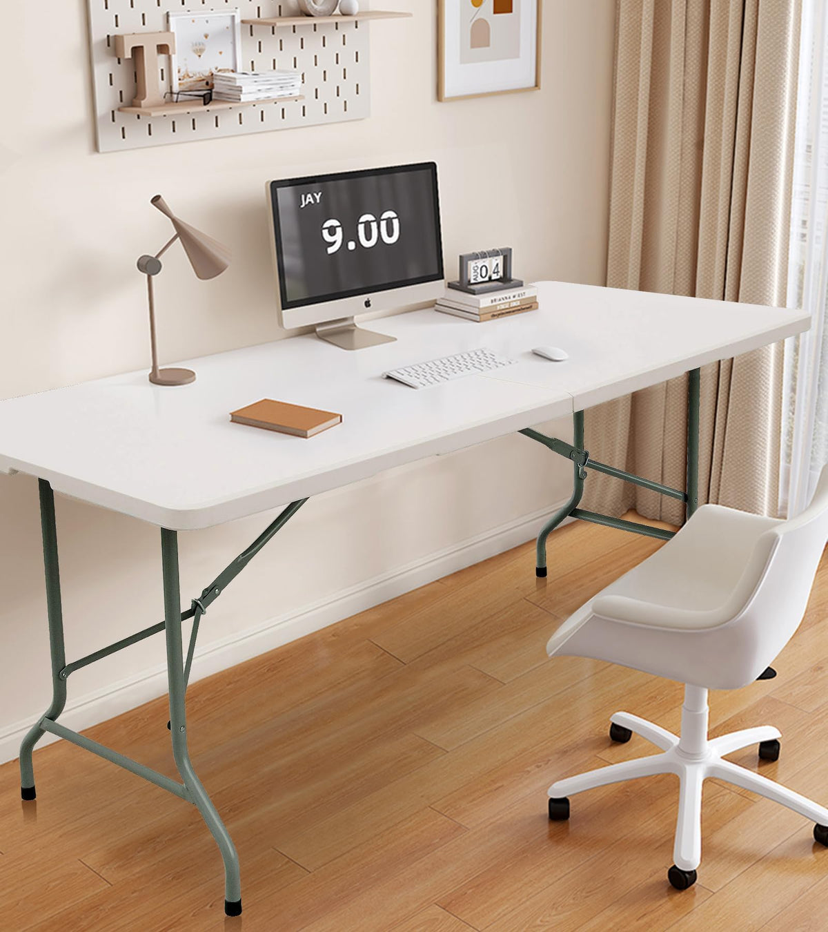 6ft White Folding Table with Carrying Handle N49070