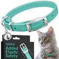 Soft Leather Cat Collar with Safety Elastic Strap N61448
