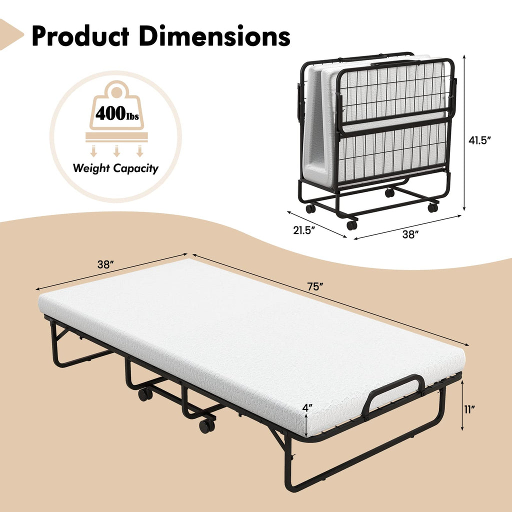 Folding Twin Size Portable Bed with 4” Memory Foam Mattress B8481