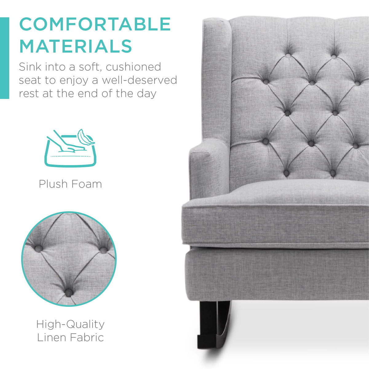 Gray Velvet Tufted Upholstered Rocking Accent Chair with Wood Frame R556484