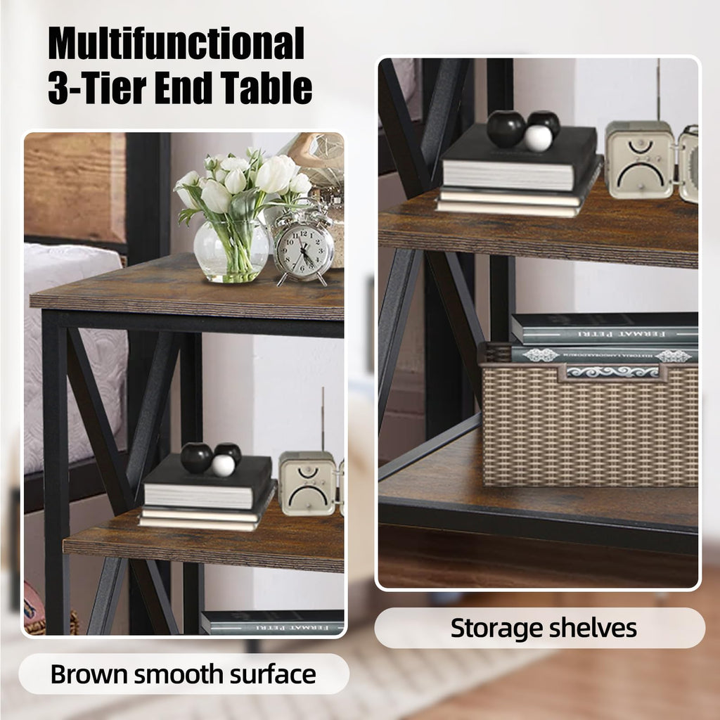 Square End Tables Set of 2 Rustic Brown V6745