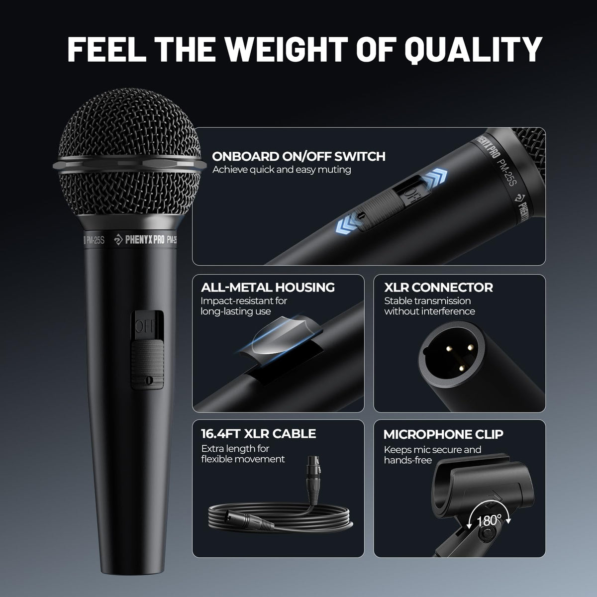 Cardioid Dynamic Wired XLR Microphone with On/Off Switch Q878