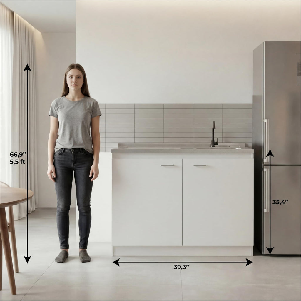 White 39 in Kitchen Sink Cabinet with Stainless Steel Top Q60356