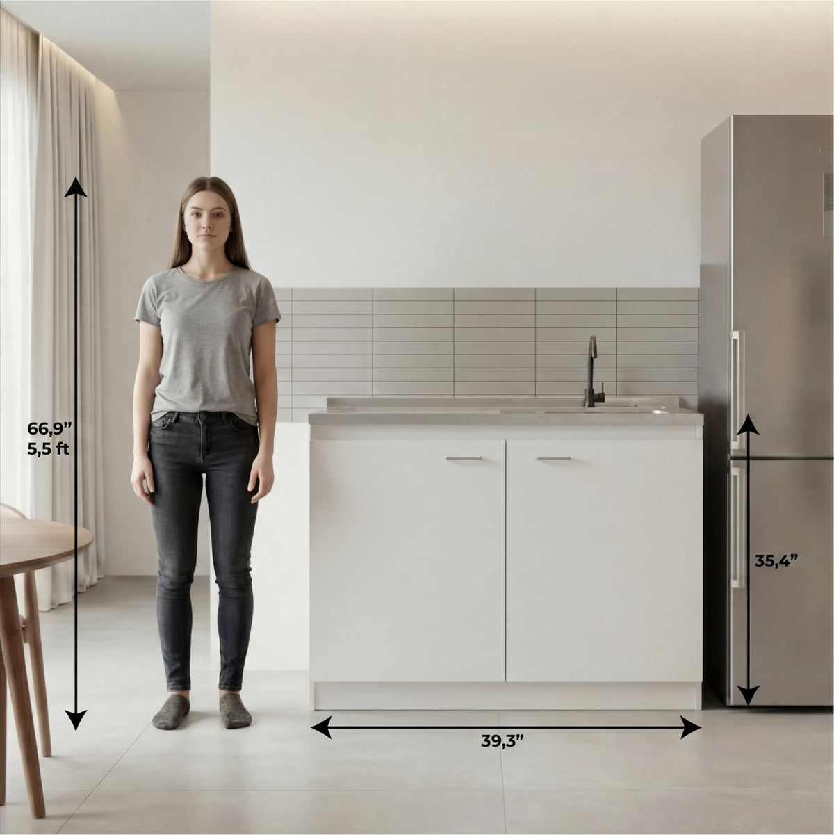 White 39 in Kitchen Sink Cabinet with Stainless Steel Top Q60356