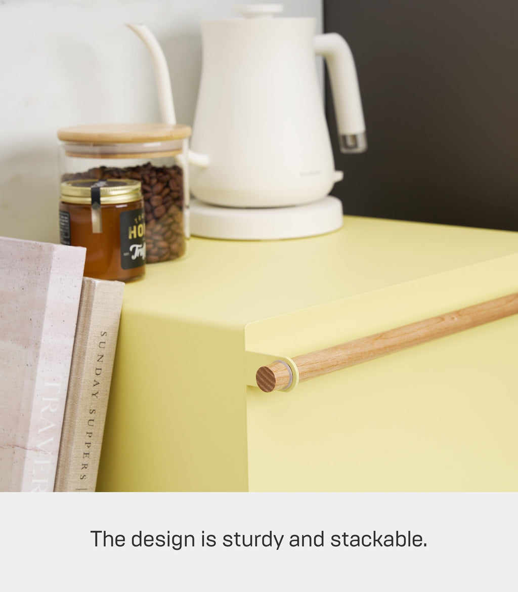 Large Yellow Steel Wood Bread Box G9534
