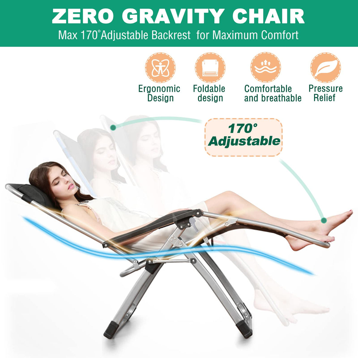 Zero Gravity Folding Lounge Chair with Cushion and Cup Holder C885939