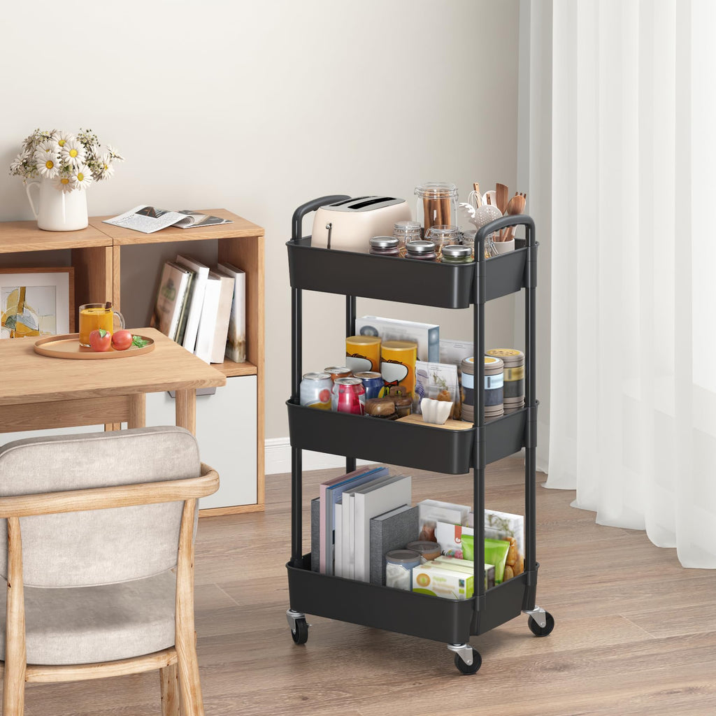 3-Tier Plastic Rolling Utility Cart with Wheels X10693