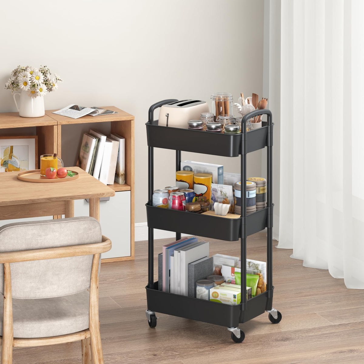3-Tier Plastic Rolling Utility Cart with Wheels X10693