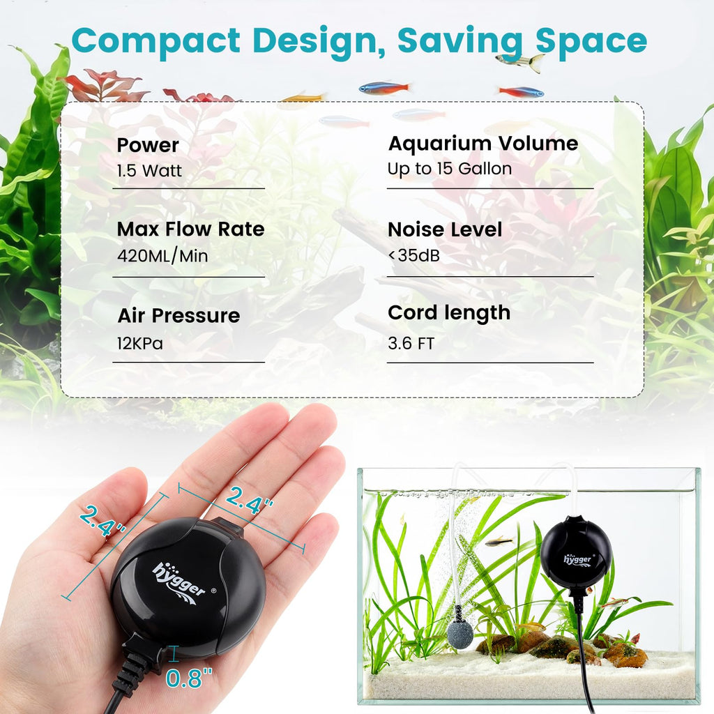 Quiet Mini Aquarium Air Pump 1.5 Watt with Air Stone Black M79697