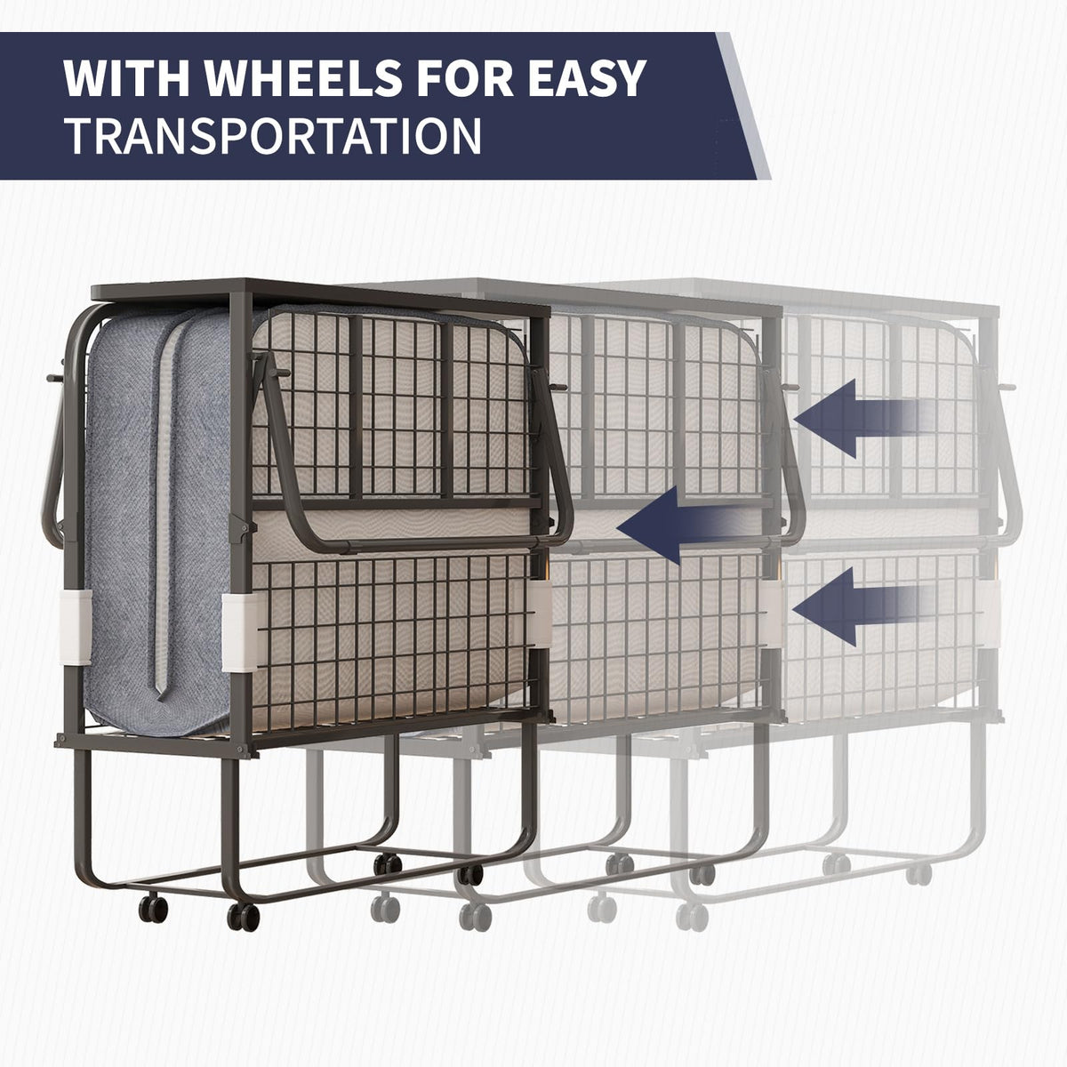Folding Bed with 4 Lockable Wheels W9257