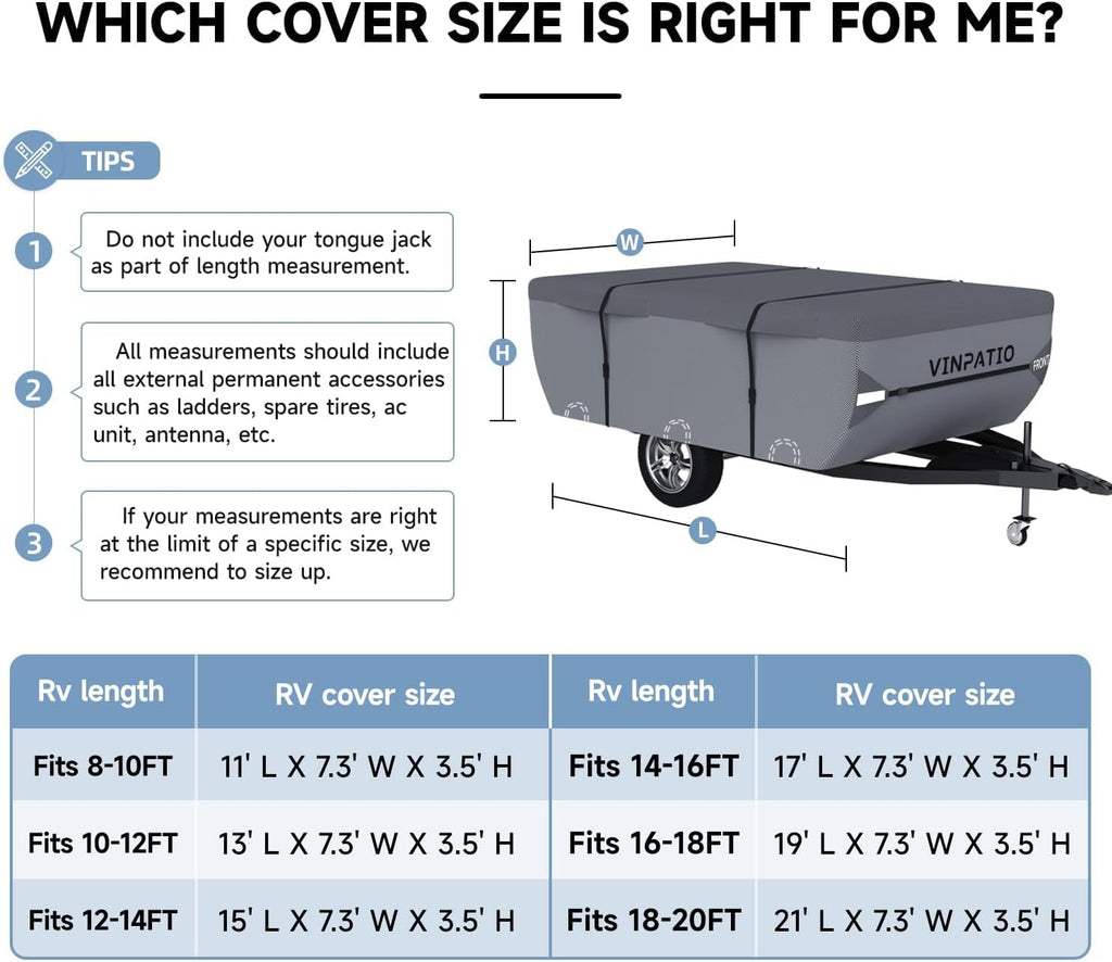 Waterproof Anti-UV Pop Up Camper Cover Fits 14'-16' Trailers A3134
