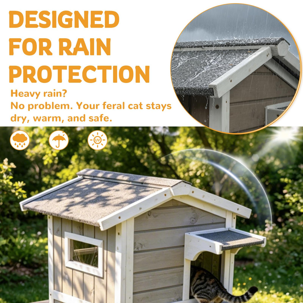 Weatherproof Wooden Outdoor Cat House Z4531