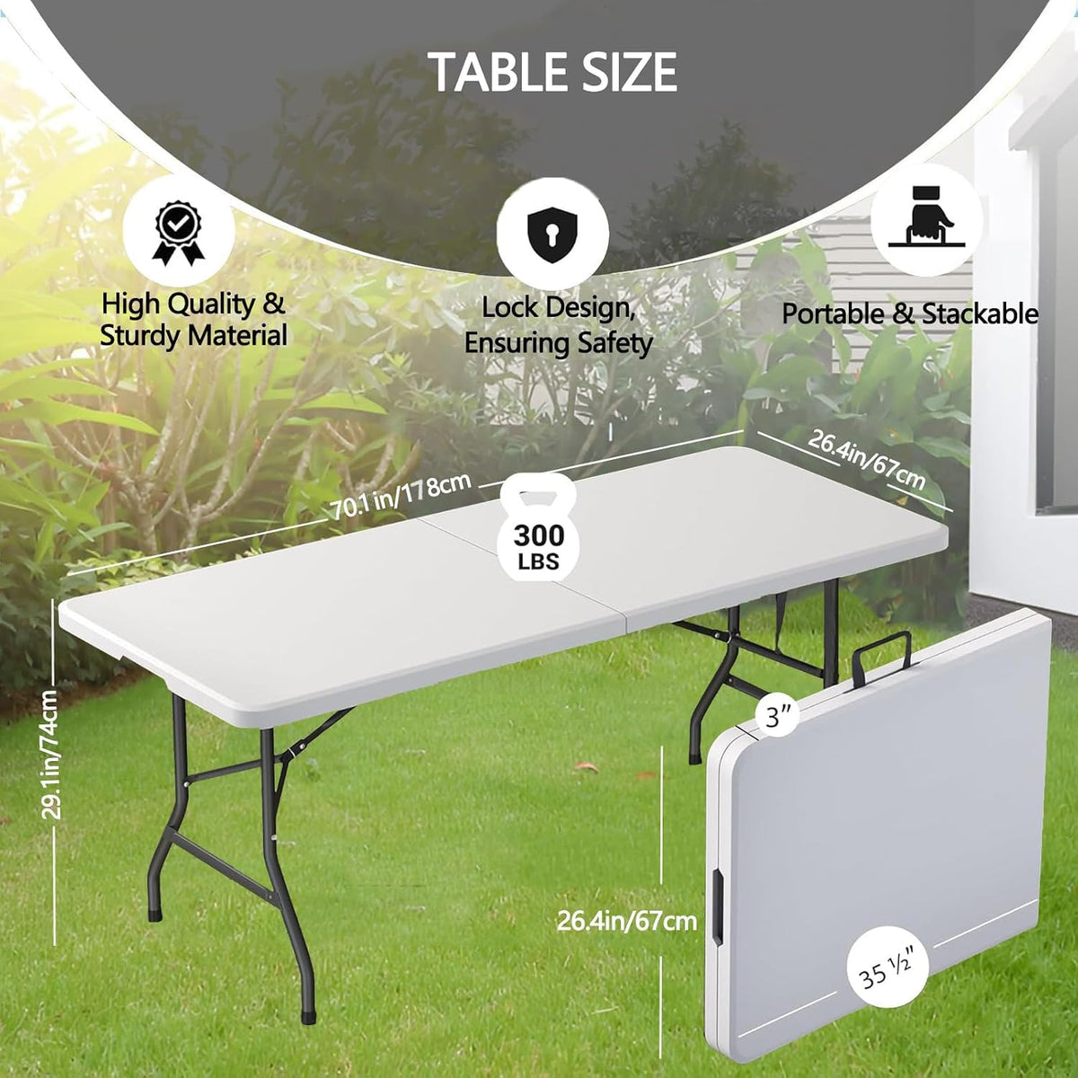 6ft White Folding Table with Carrying Handle N49070