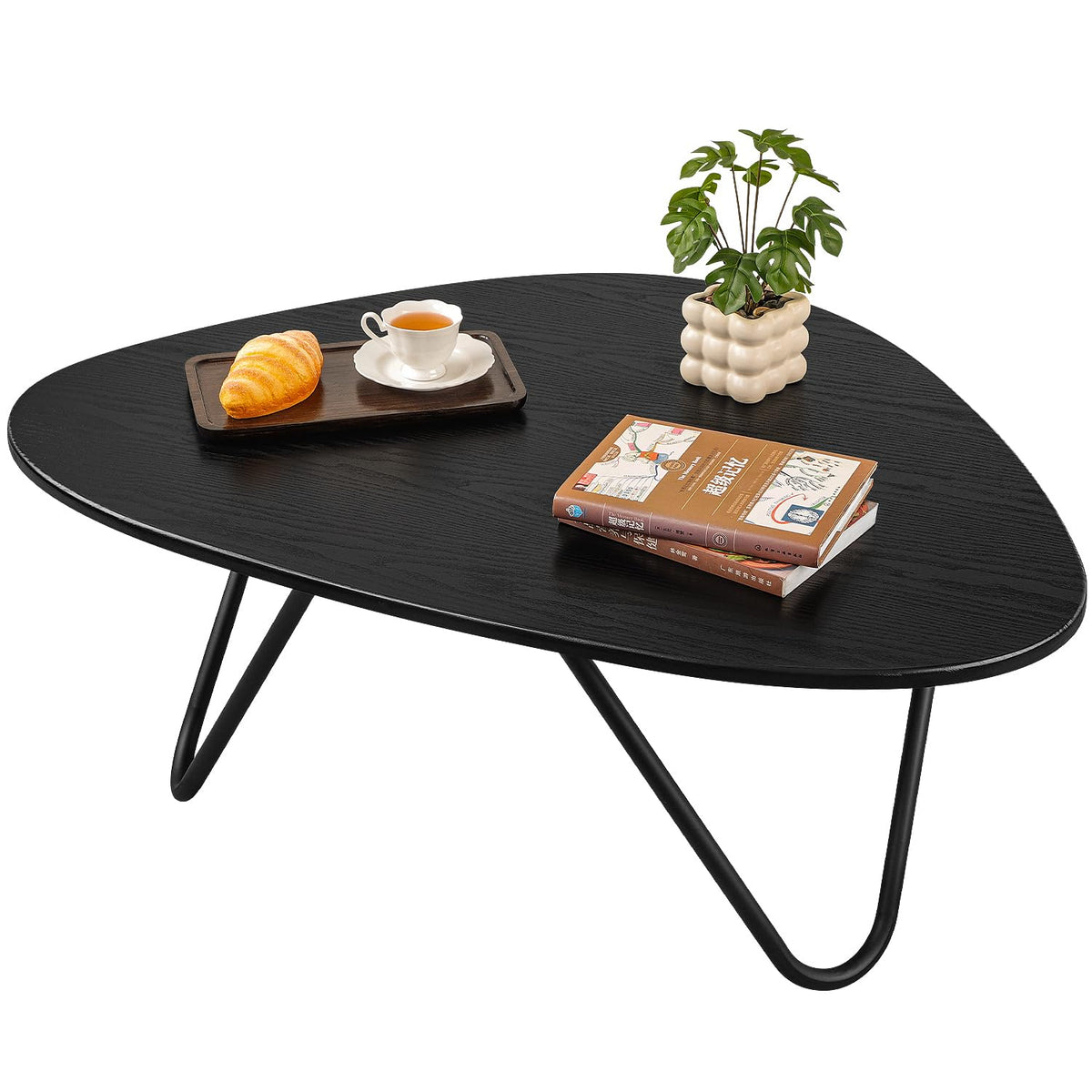 Black Wood Coffee Table with Metal Base V10161